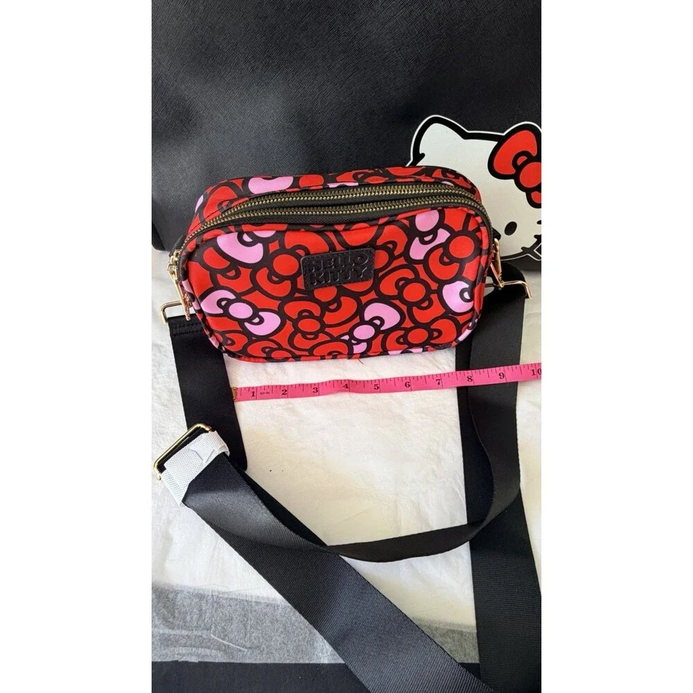 Hello Kitty 3 Piece Bag Set Tote Cosmetic Pouch Crossbody Purse Black Red Sanrio